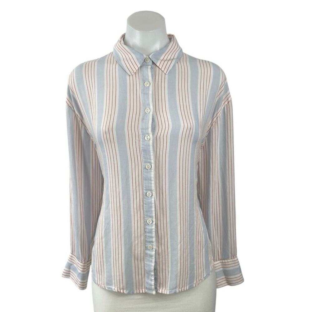 Daze Women's Blue Striped Long Sleeve Tie Back Button Down Shirt Top Size XS